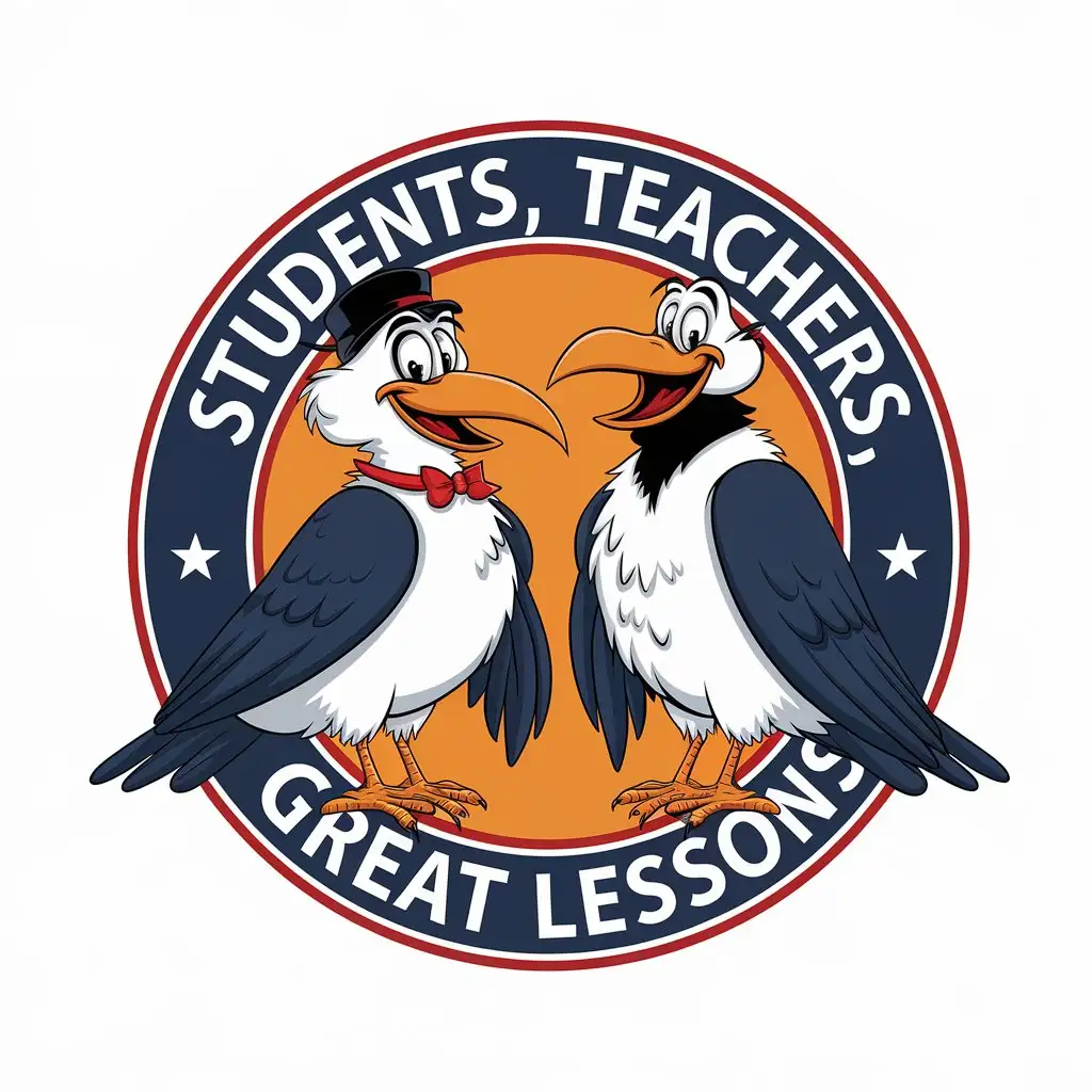 LOGO Design For Education Two Playful White Crows Chatting in Vector Art