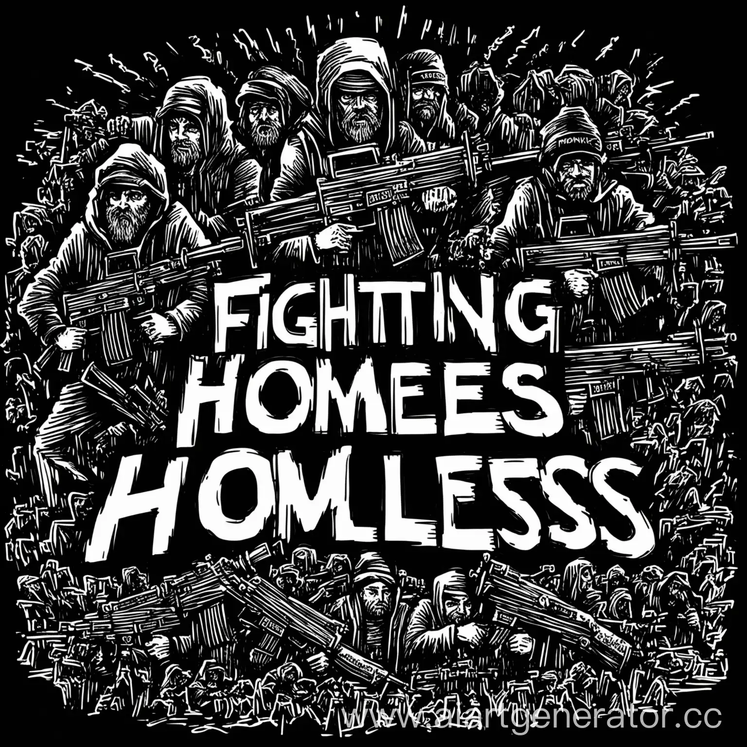 Formicapunk-Style-Logo-Five-People-with-Machine-Guns-Fighting-Homelessness