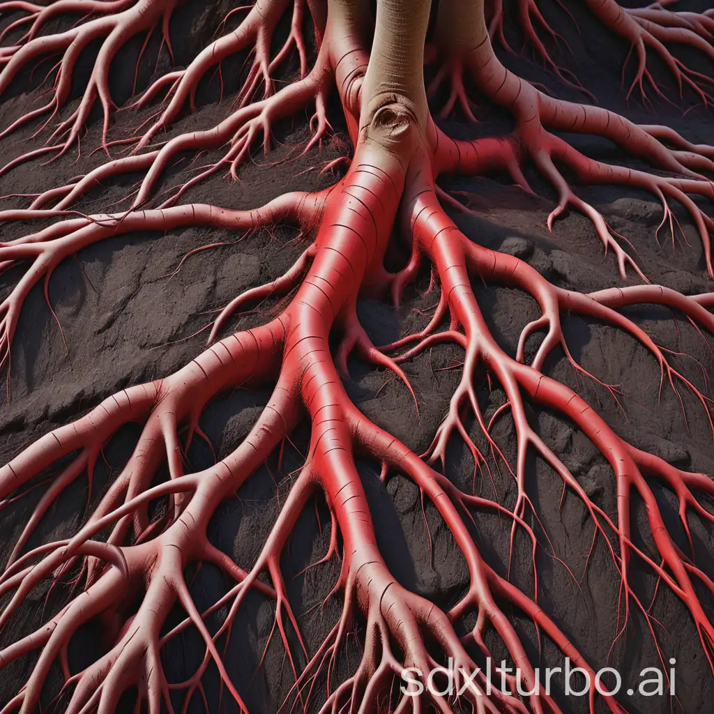 Red-Roots-Emerging-from-a-Dark-Background