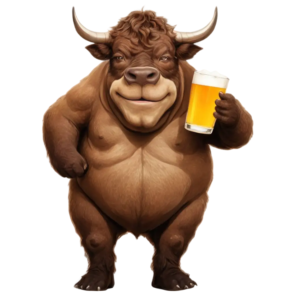 happy bull drinking beer