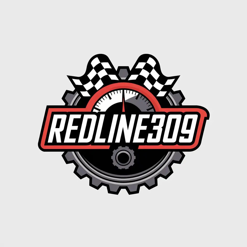 LOGO Design for Redline309 Tachometer Checkered Flag Sprocket on Black Background for Automotive Industry