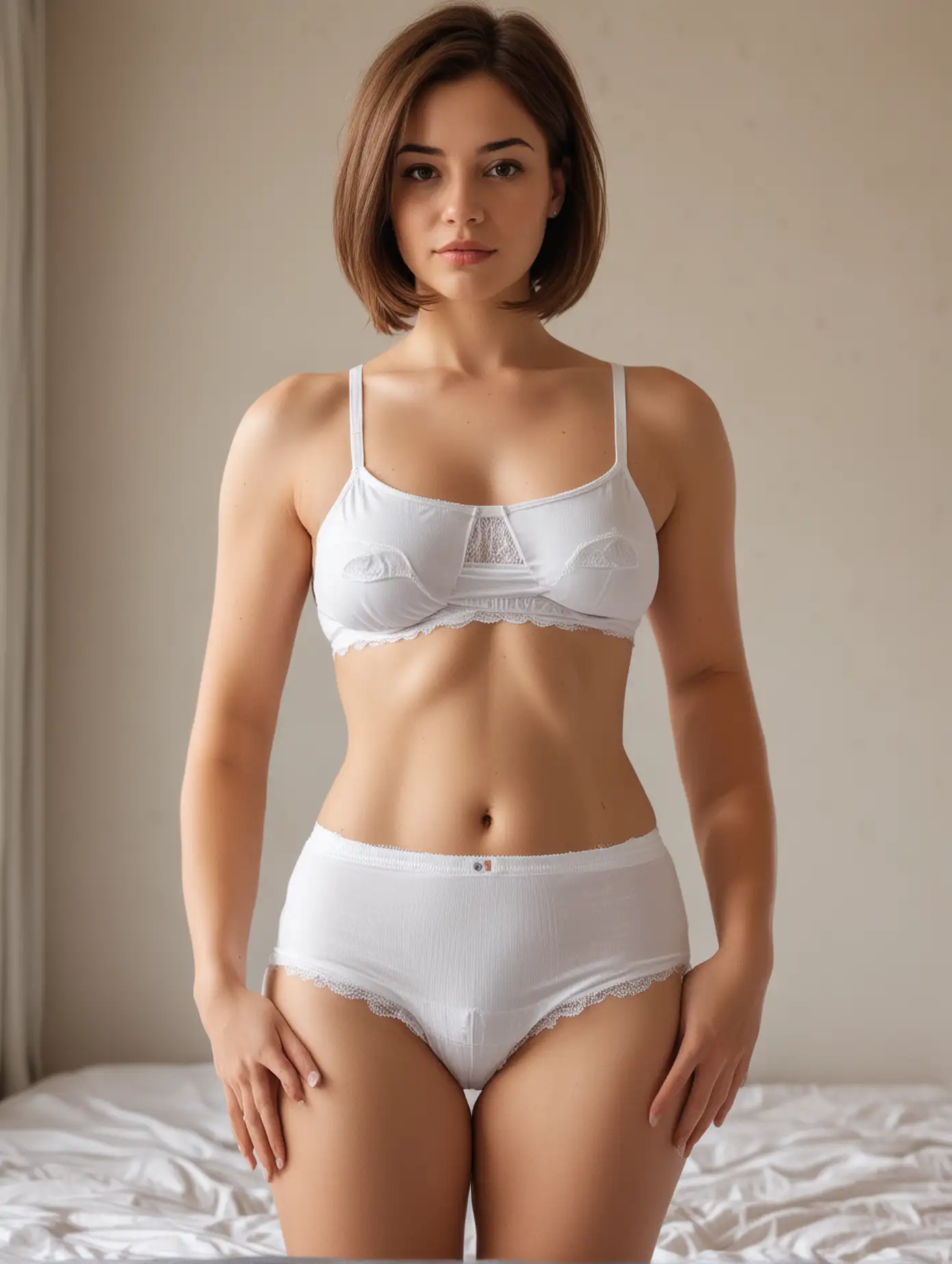 Woman-of-Short-Stature-with-Wide-Hips-in-Bedroom-Setting-with-White-Panties