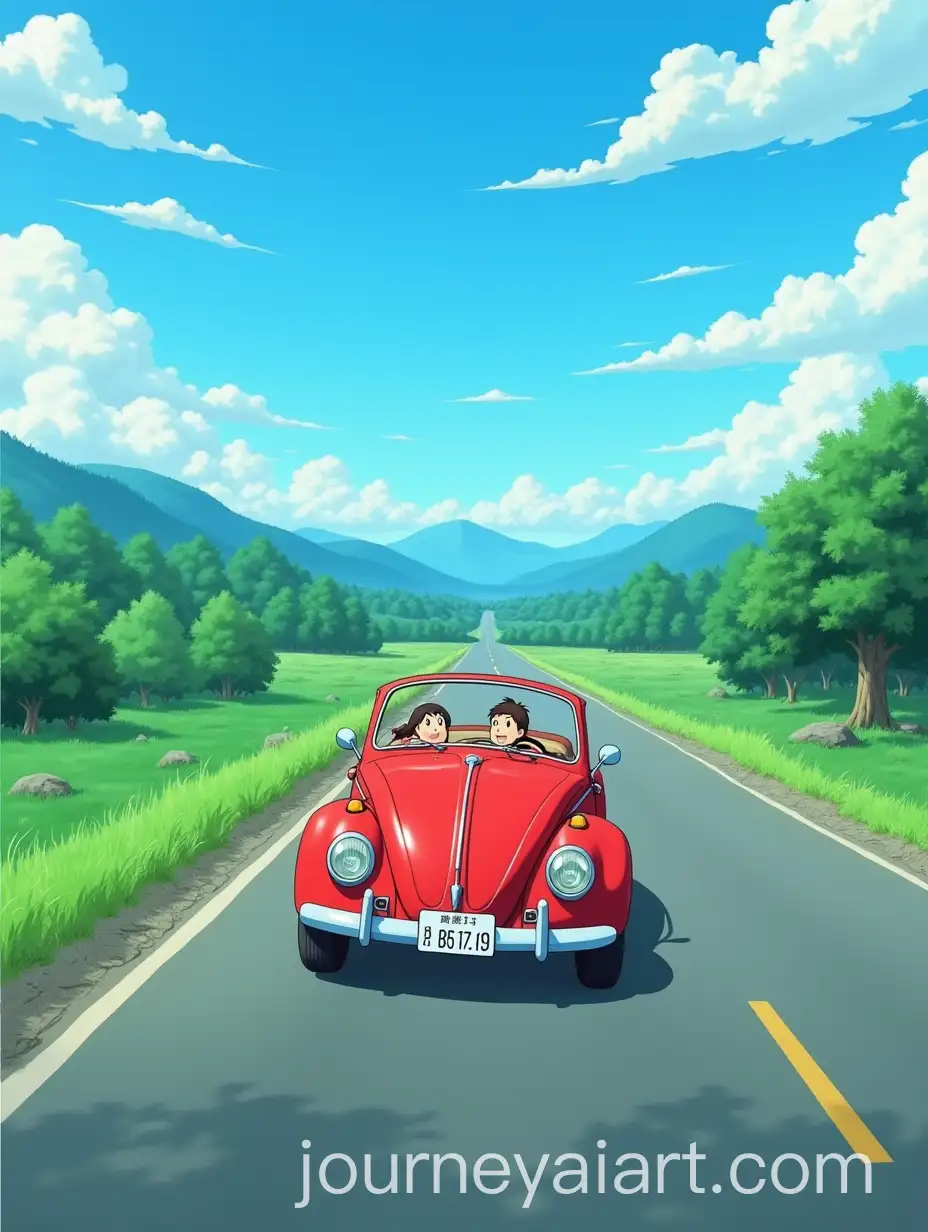 Anime-Landscape-with-Red-Car-Driving-on-Scenic-Road