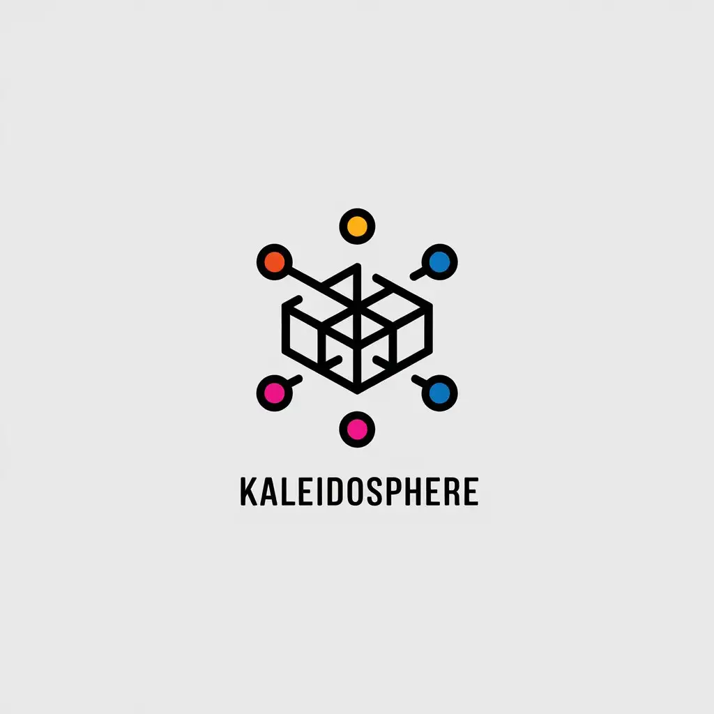 LOGO Design For Kaleidosphere Minimalistic Cube with Atom Lines on Clear Background