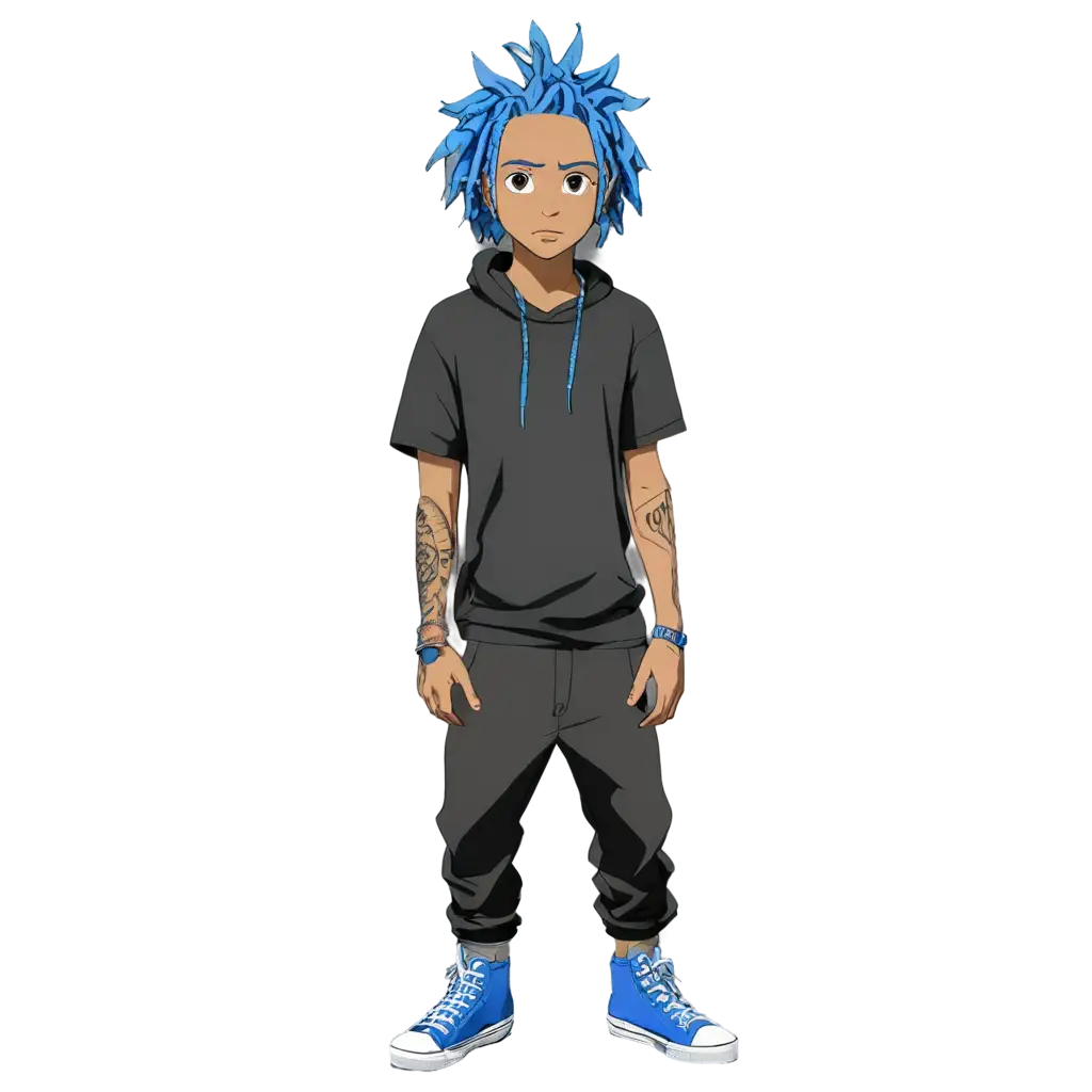 Xxxtentacion-with-Blue-Locs-Full-Body-Anime-Style-PNG-Image-HighQuality-Transparent-Format