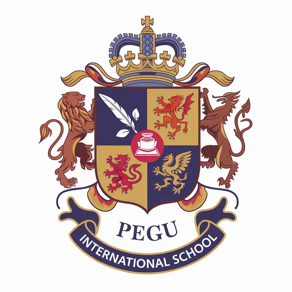 LOGO Design for Pegu International School British Shield with Educational Symbols in a Vector Format