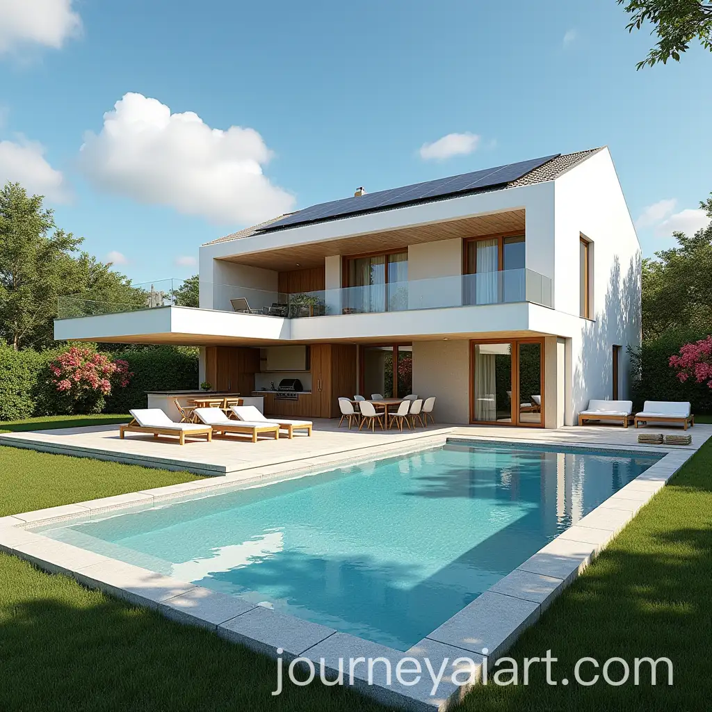 Modern-TwoStory-House-with-Pool-and-Flowering-Garden-on-Sunny-Day