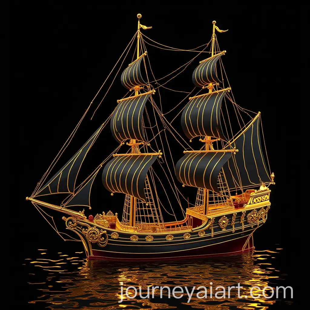 Pirate-Adventure-in-Dark-Fantasy-Setting-with-Stars-and-Cars-on-Black-Gold-Background