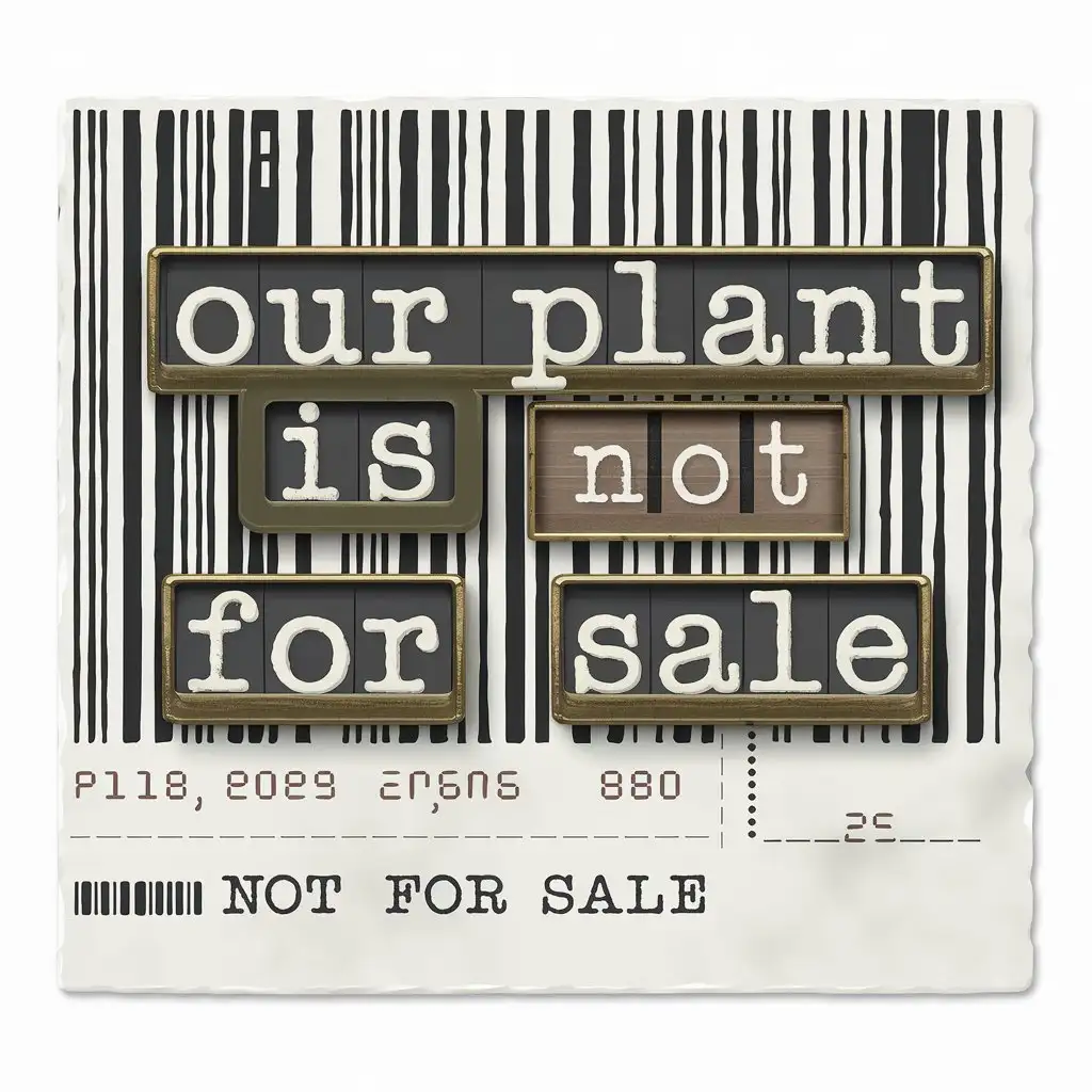 Unique-Typography-Art-Featuring-Our-Plant-Is-Not-For-Sale-with-Zebra-Stripe-Barcode