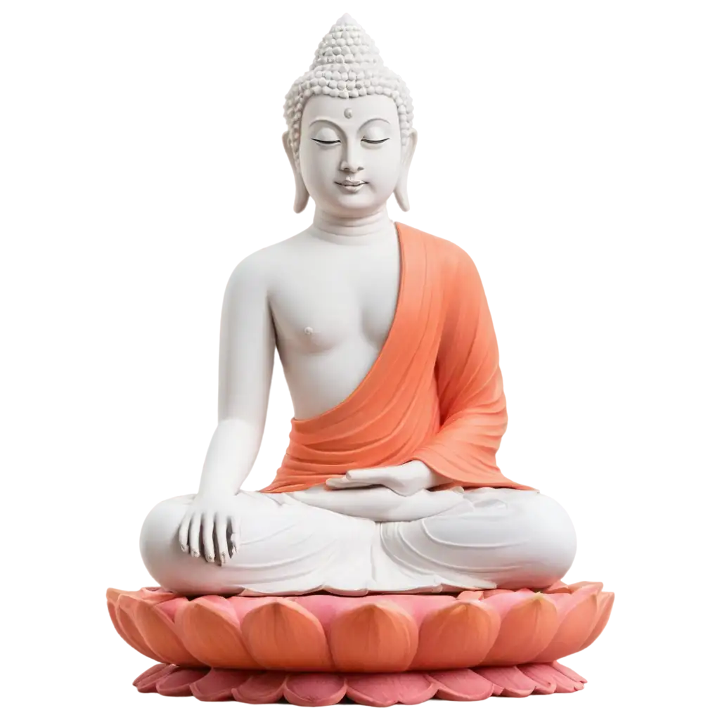 Elegant-White-and-Orange-Buddha-Statue-PNG-on-Pink-Lotus-A-Serene-Digital-Artwork