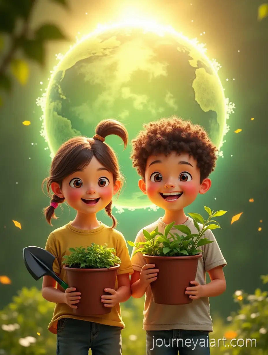 Children-Holding-Plant-PotsYouth-with-Plants-and-Tools-with-Gardening-Tools-and-Abstract-Earth-Background