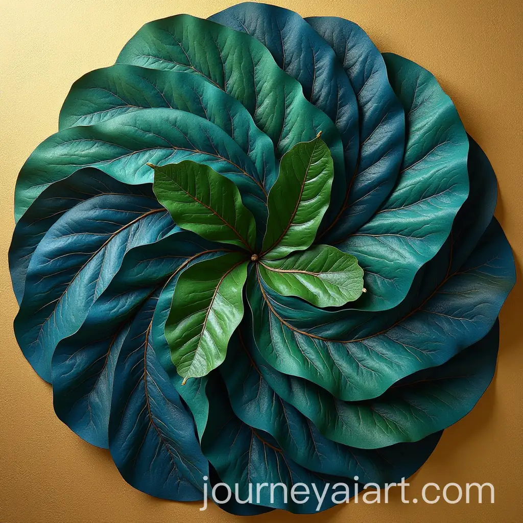Circular-Leaf-Intertwined-with-Deep-Blue-and-Green-on-Gold-or-Brown-Background