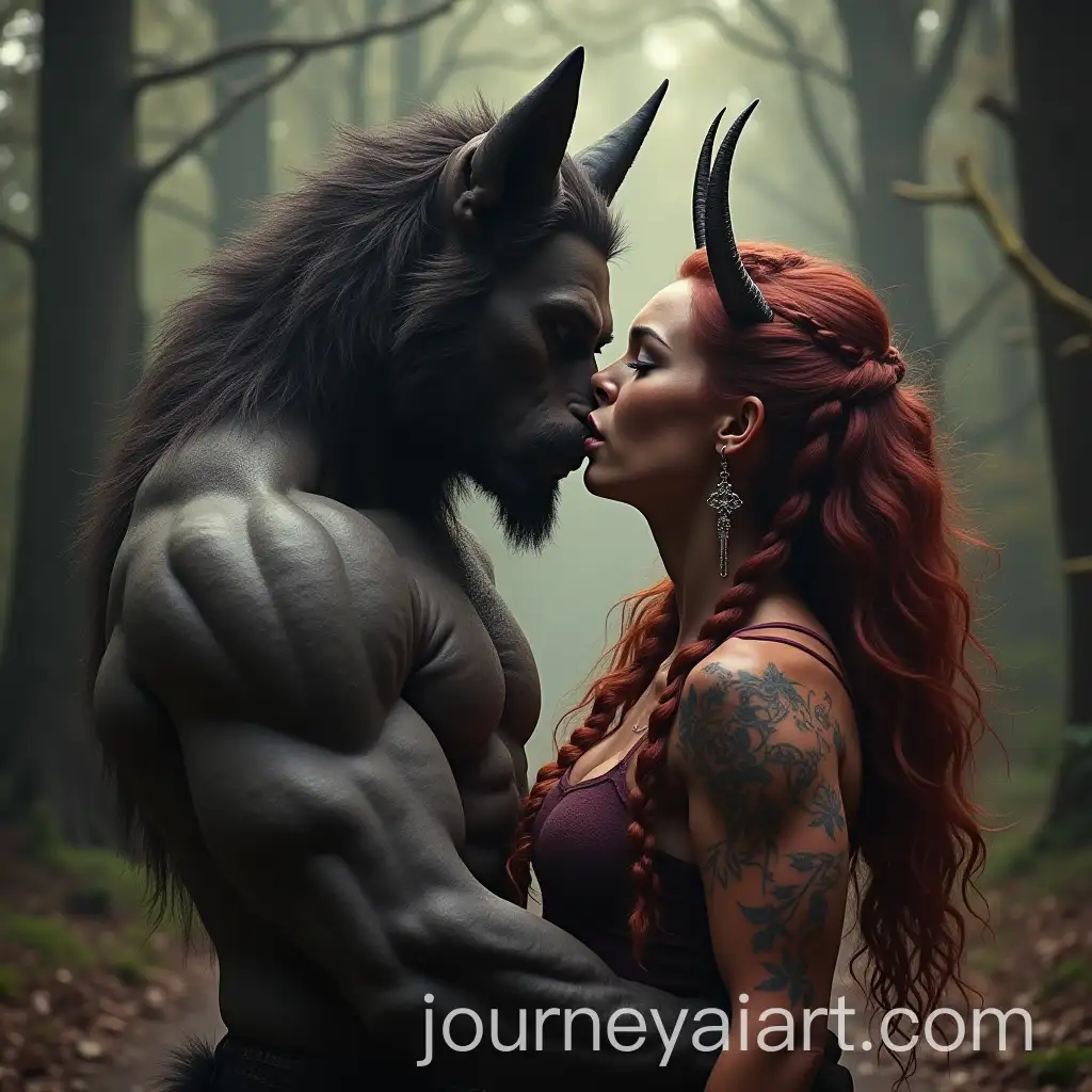 Minotaur-and-Muscular-Werewolf-Sharing-a-Kiss-in-a-Dramatic-Fantasy-Setting