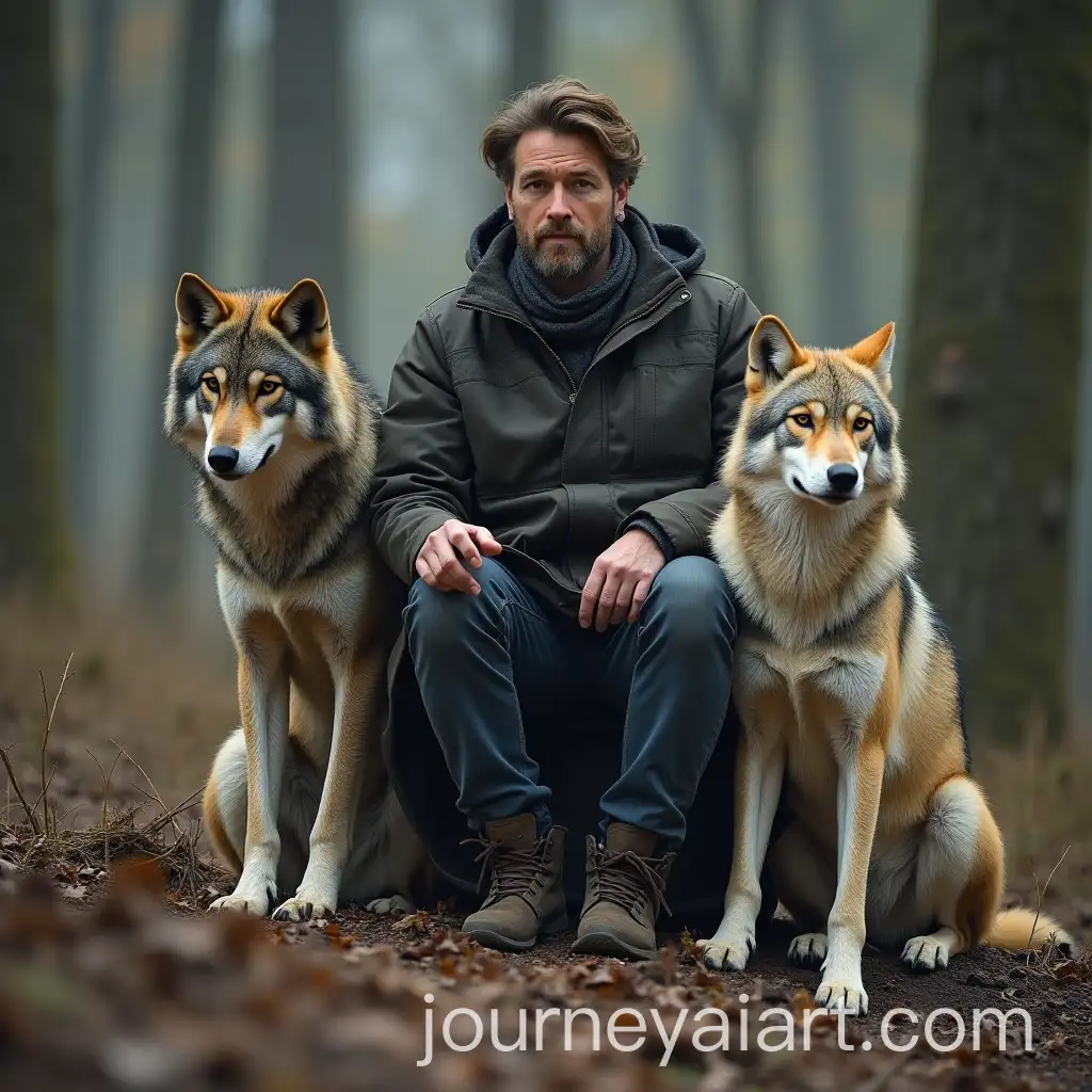 Man-Riding-Wolf-with-Pack-of-Wolves-in-Natural-Setting
