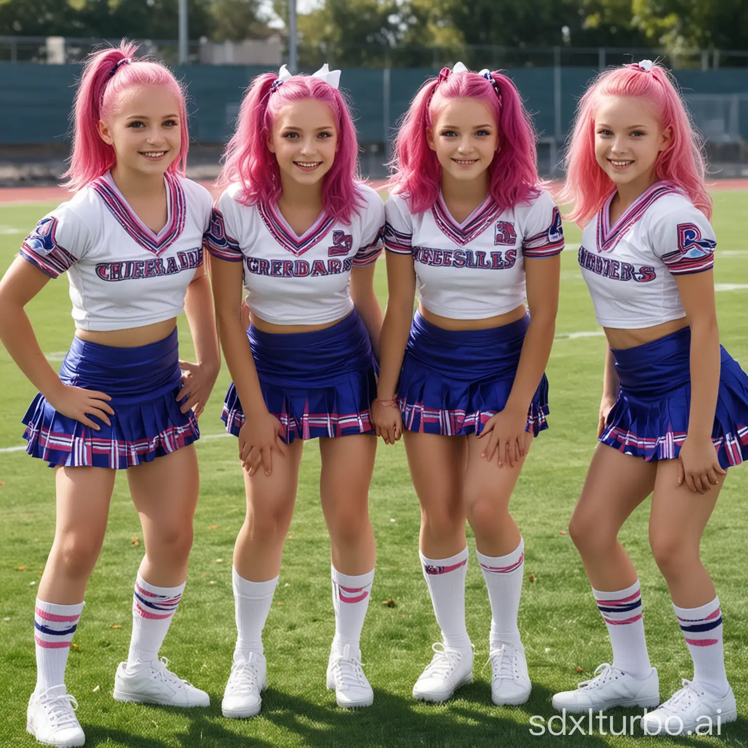 Cheerleader-Girls-in-Blue-and-White-Uniforms-on-Football-Field