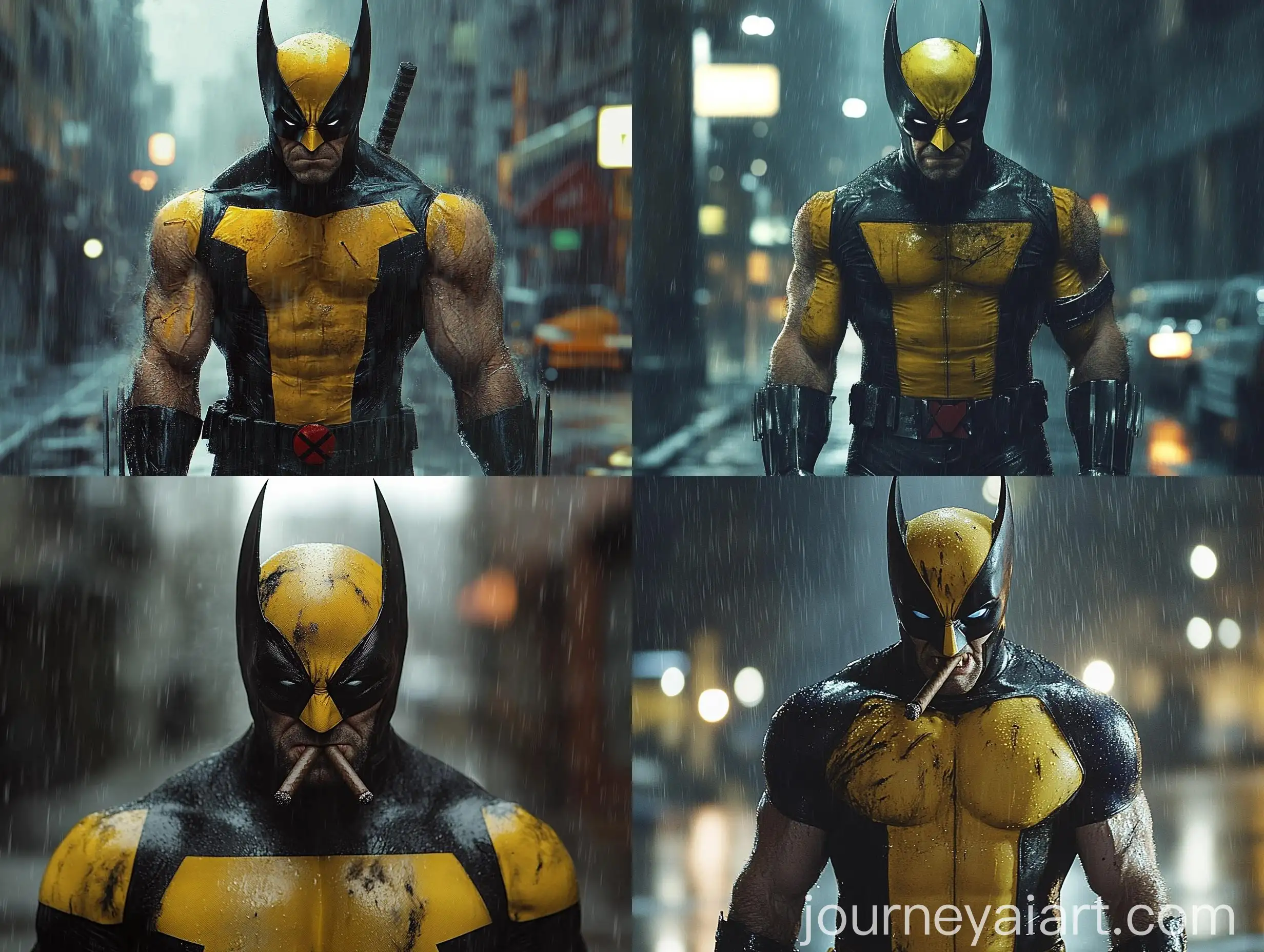Lonely-Wolverine-Walking-in-Rainy-Street-with-Cigars