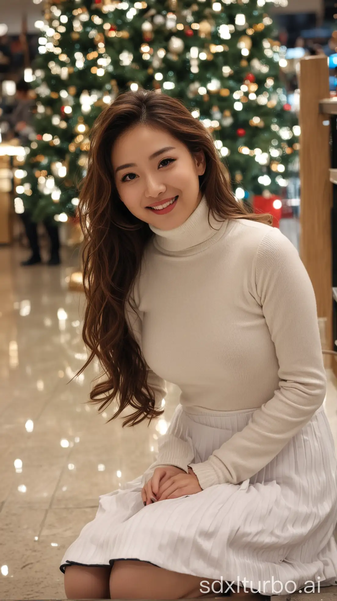 Chinese-Woman-in-Winter-Mall-Setting-with-Christmas-Atmosphere-and-Elegant-Outfit