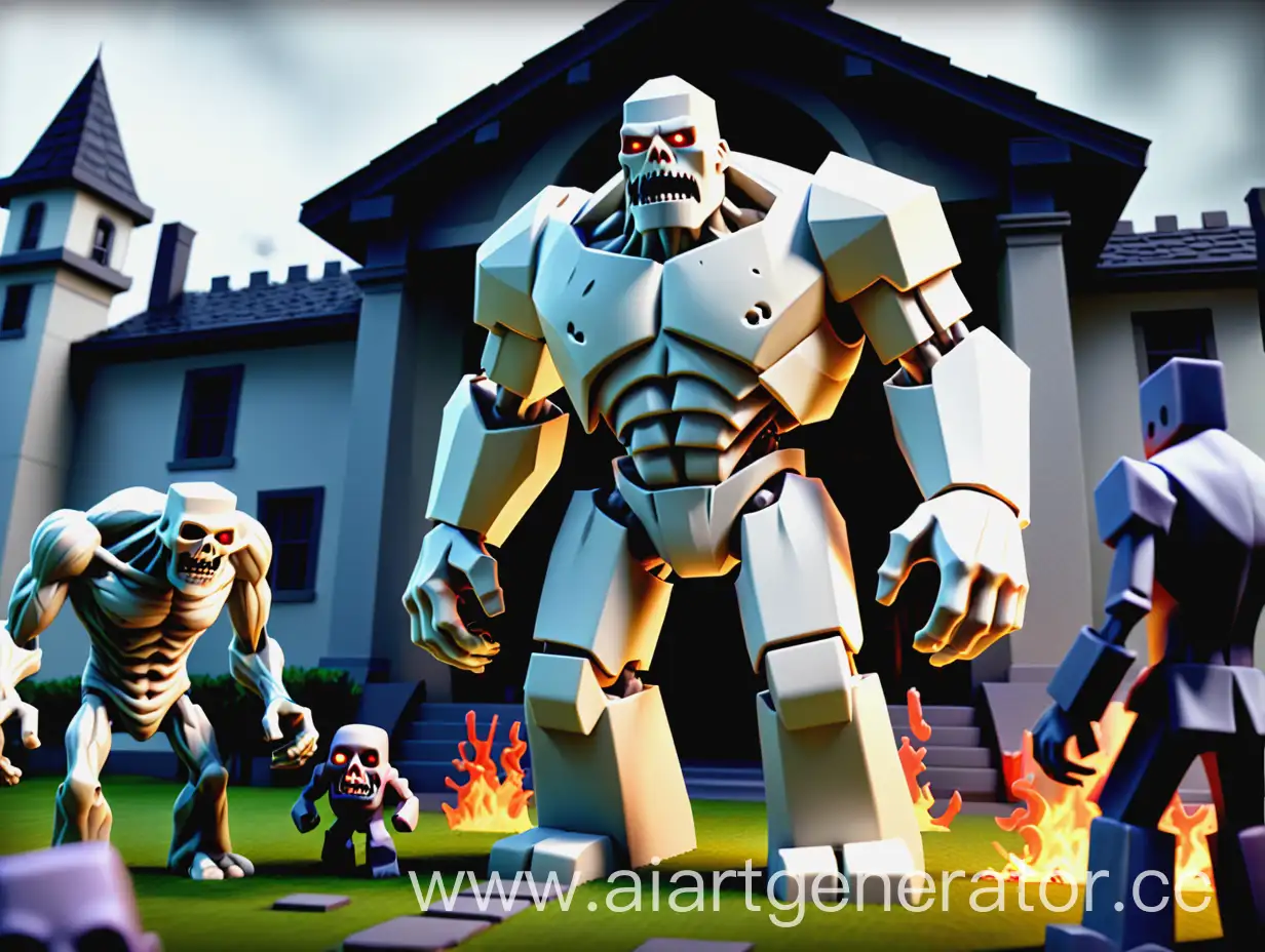 Battle-with-Fiery-Golem-and-Zombies-in-Haunted-Mansion