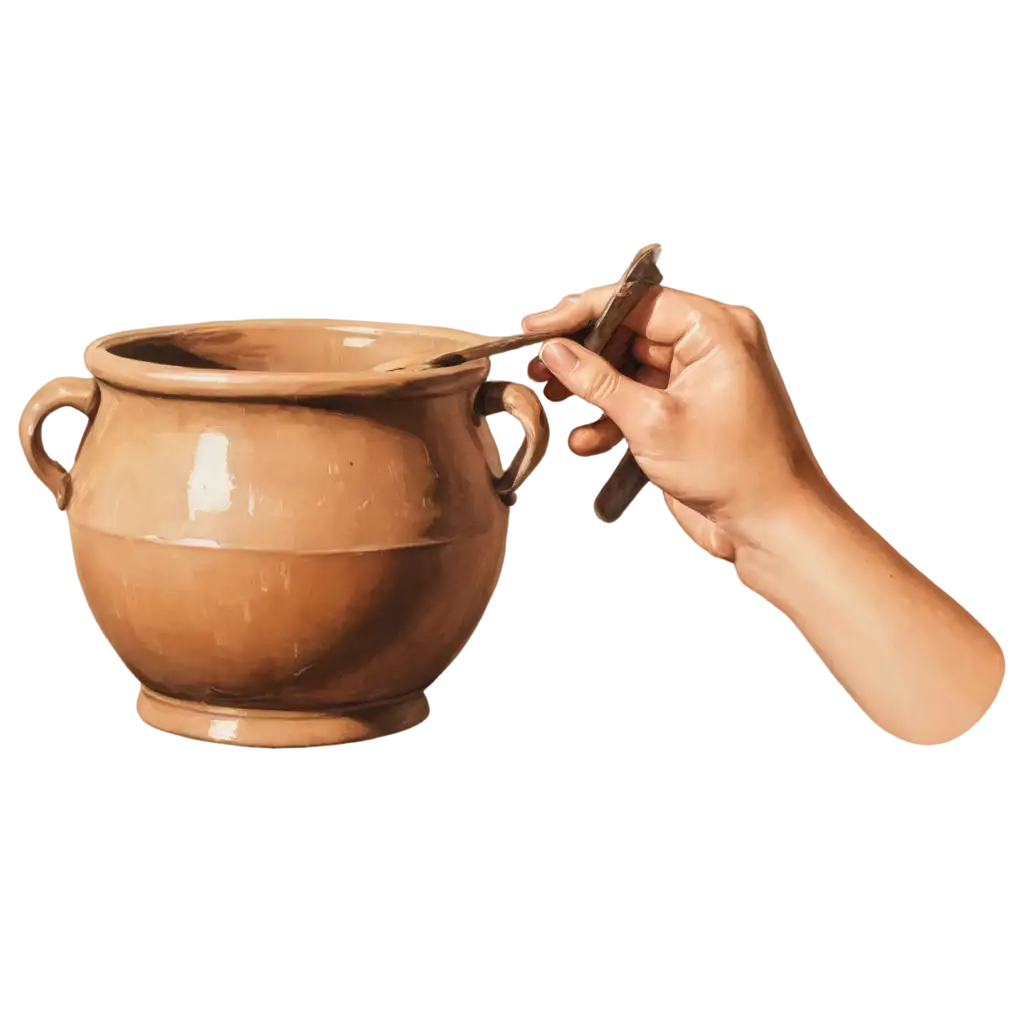 a painting of a hand molding a pot