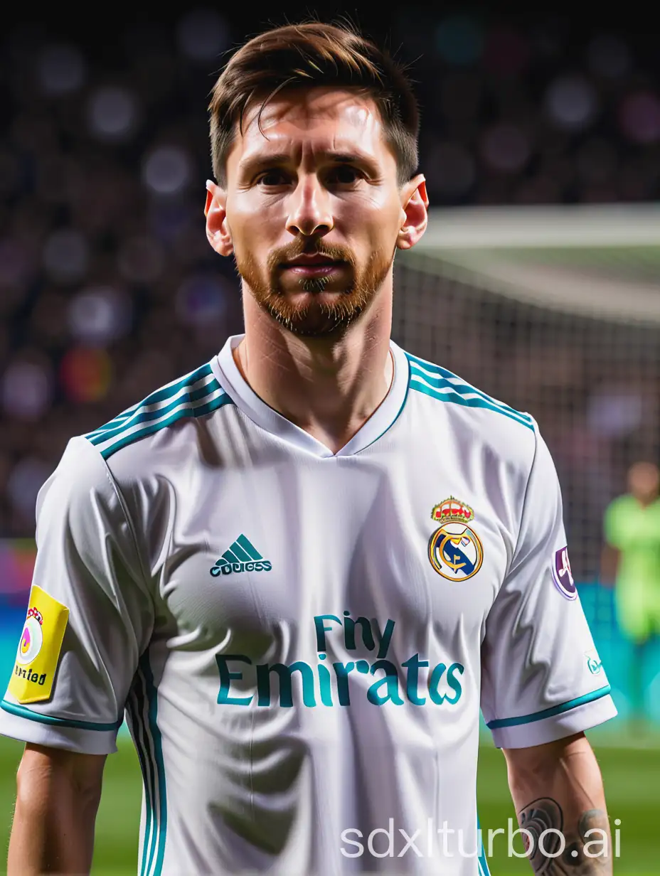 Lionel-Messi-Wearing-Real-Madrid-Uniform-on-the-Soccer-Field