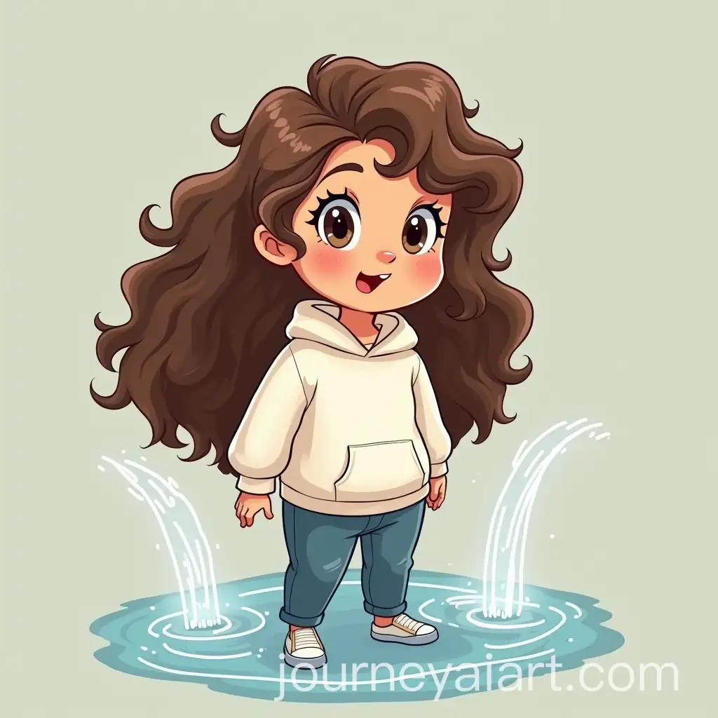 Cartoon-Chubby-Girl-with-Long-Brown-Curly-Hair-at-the-Fountain-in-White-Hoodie-and-Jeans