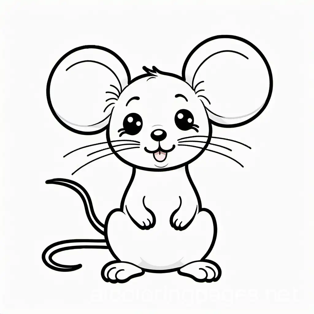 Cute mouse, Coloring Page, black and white, line art, white background, Simplicity, Ample White Space. The background of the coloring page is plain white to make it easy for young children to color within the lines. The outlines of all the subjects are easy to distinguish, making it simple for kids to color without too much difficulty