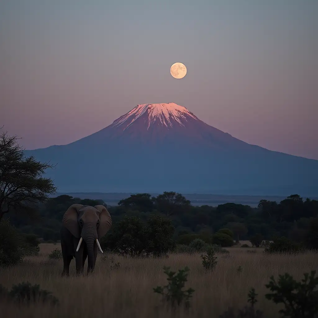 Elephant-Walking-in-Kilimanjaro-National-Park-at-Dusk