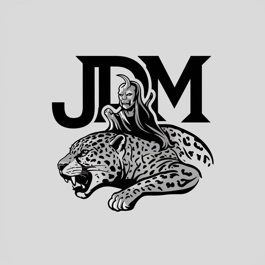 LOGO Design For JDM Jaguar Silhouette with Satan Symbol Black or White Complex Design