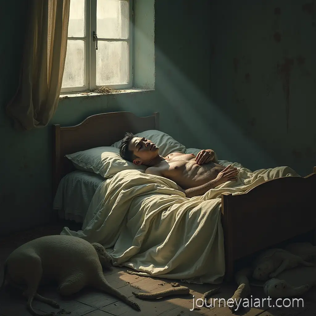 Aaron-Qingzhil-Guo-andSilence-and-Poverty-Symbolism-Lord-in-Bed-Surrounded-by-Dead-Animals-Symbolizing-Hopelessness-and-Poverty