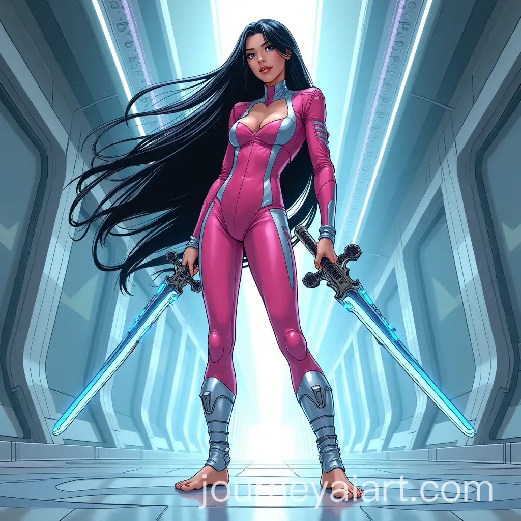 Futuristic-Asian-Woman-with-Blue-Sword-in-Action-Pose