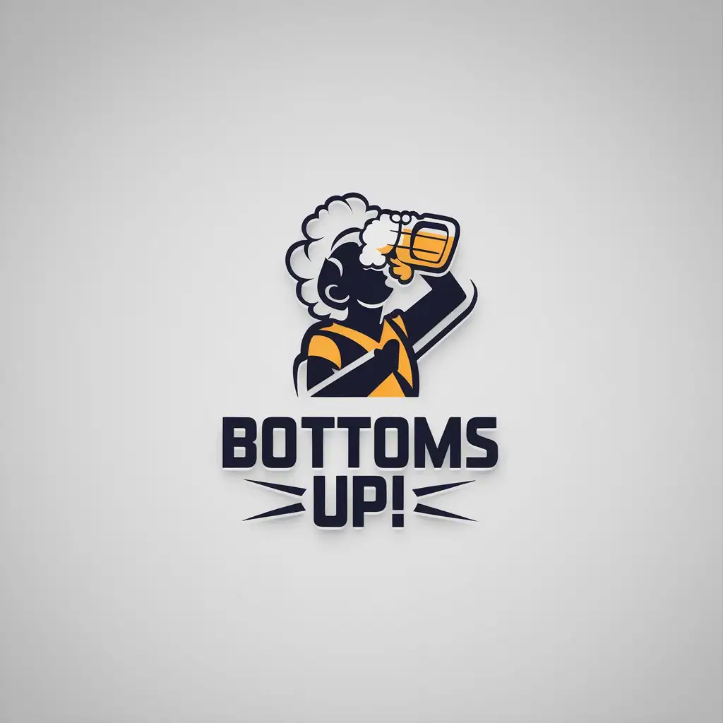 LOGO Design for Bottoms Up 3D Vector with Man Drinking Beer on Dark Background