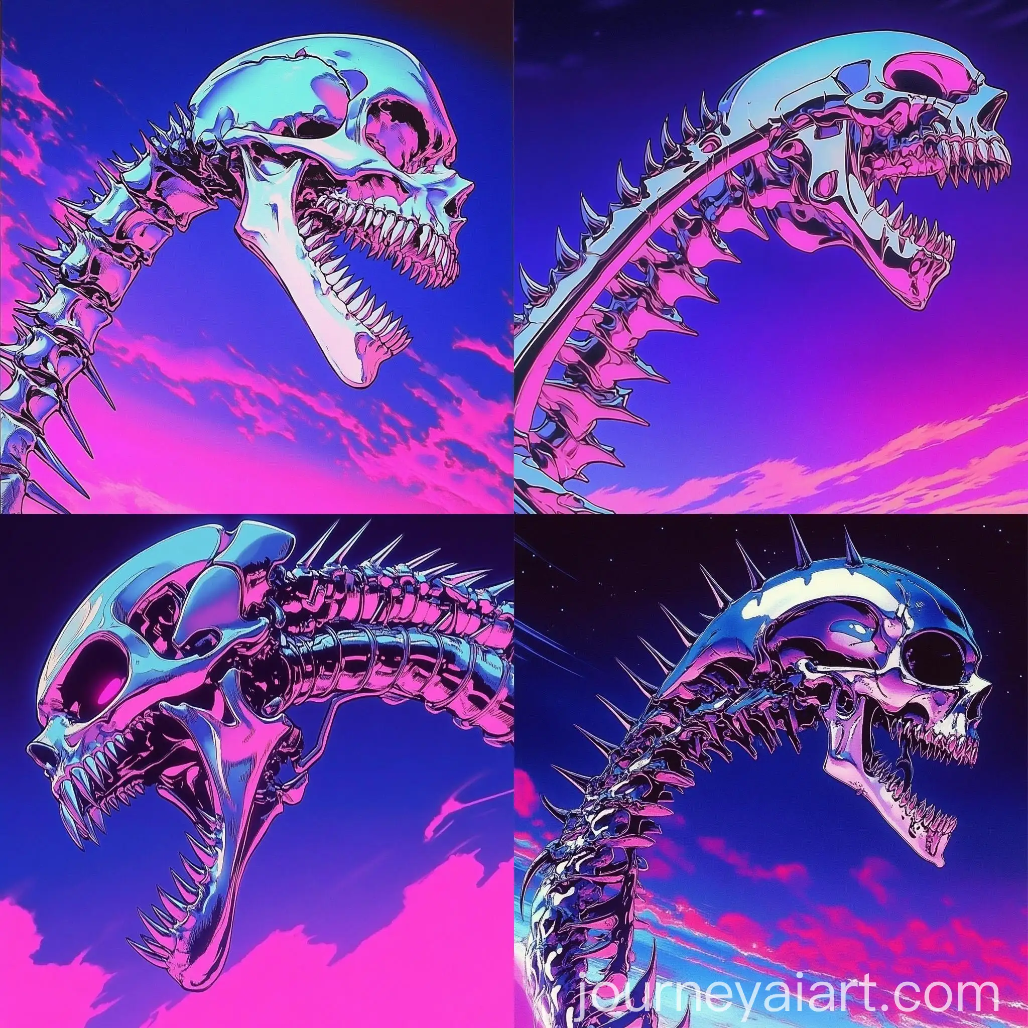 Neon-Silver-Skeletal-Head-with-Anime-Retro-Aesthetic