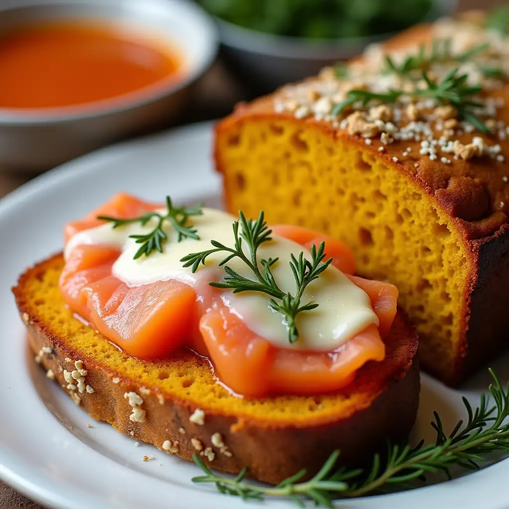 Delicious Cheesy Pumpkin Bread with Fresh Herbs and Tomato Soup