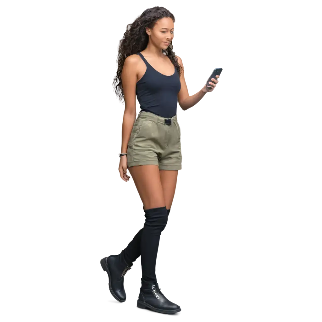 Girl-with-iPhone-PNG-Image-Capturing-Modern-Connectivity-in-Digital-Art