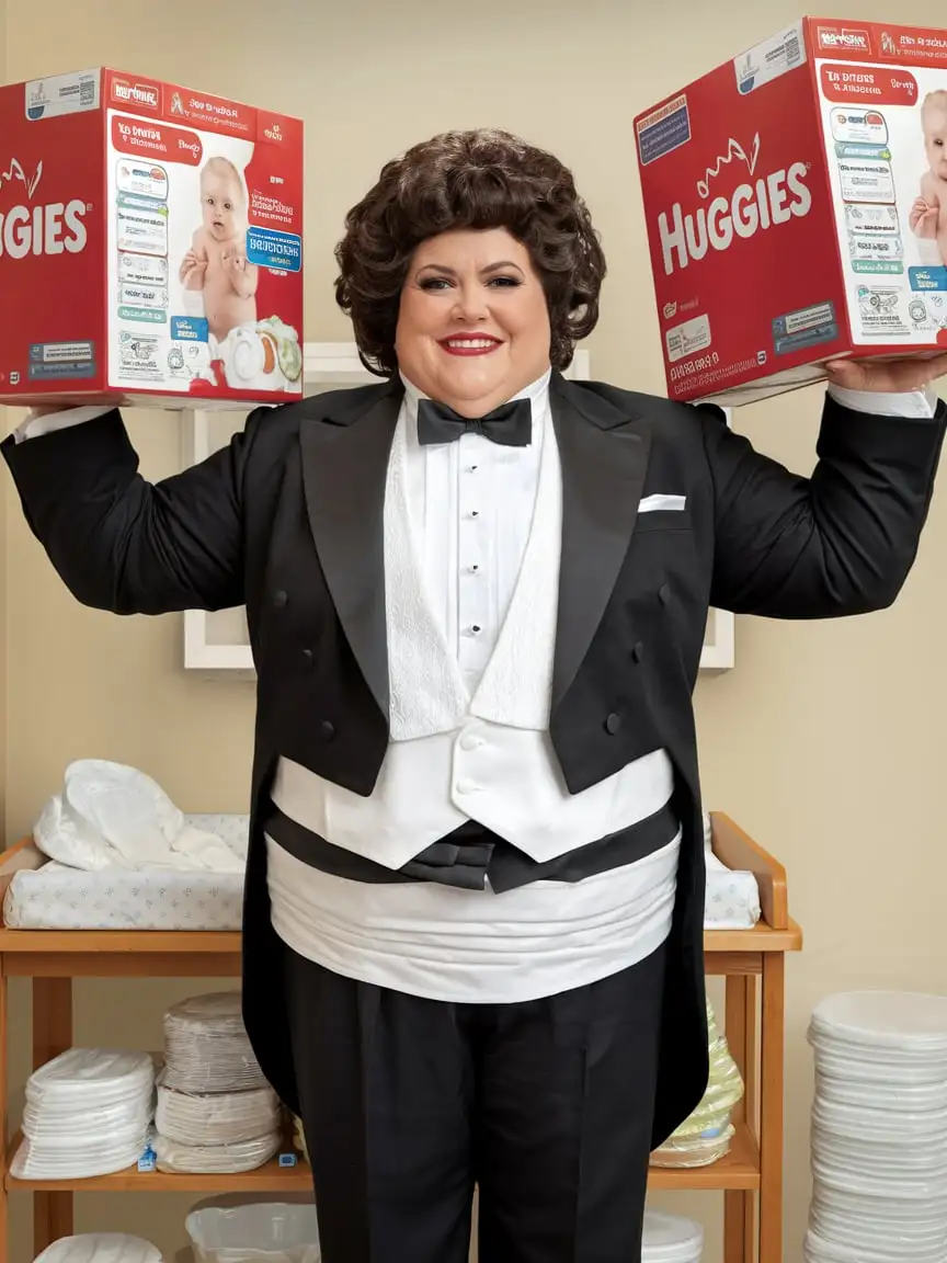 MiddleAged-Woman-in-Formal-Tuxedo-with-Diapers-in-Nursery