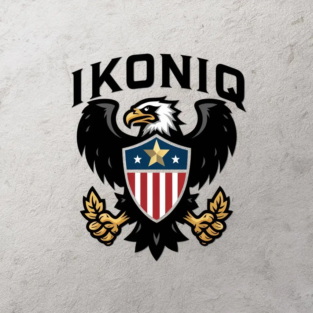 LOGO Design For Ikoniq Strong Eagle with American Shield and Gold Accents