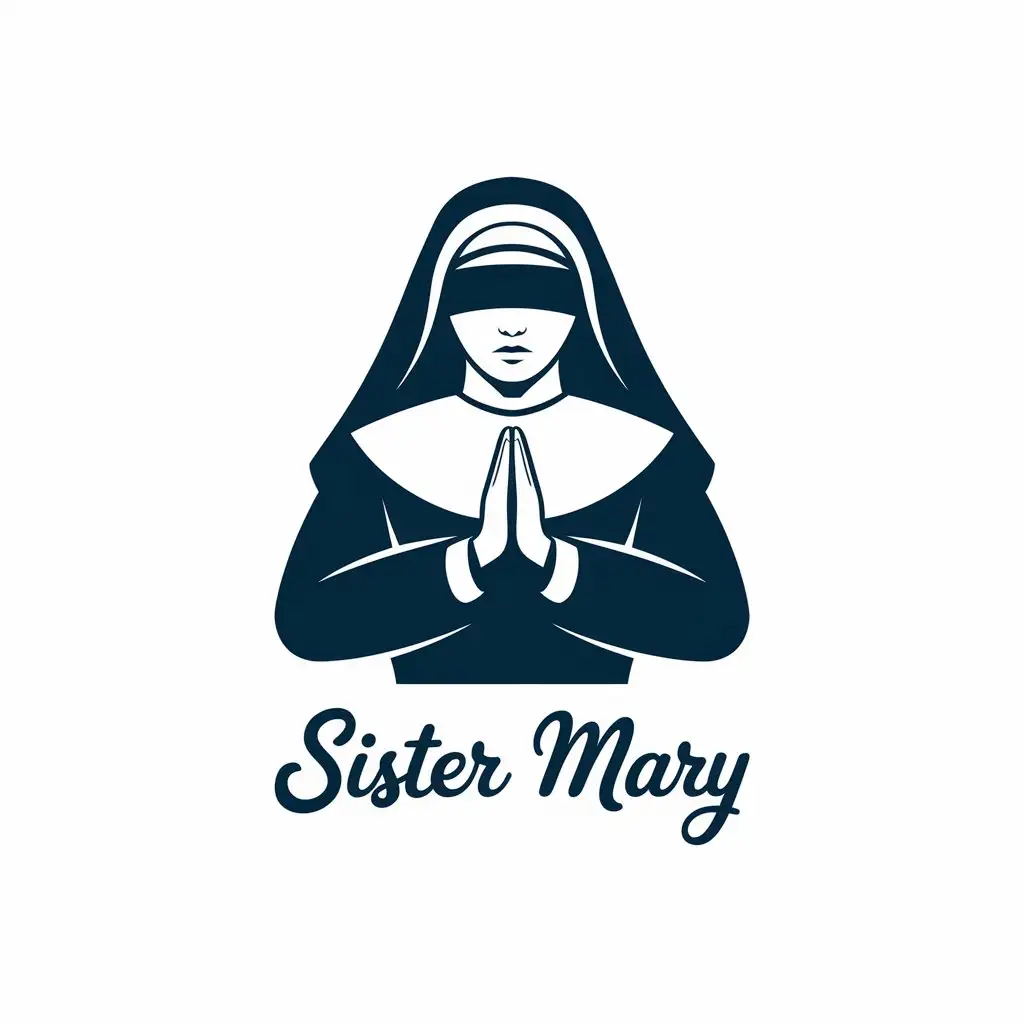 LOGO Design for Sister Mary Nun with Blindfold Praying with Hands Together Clean Background