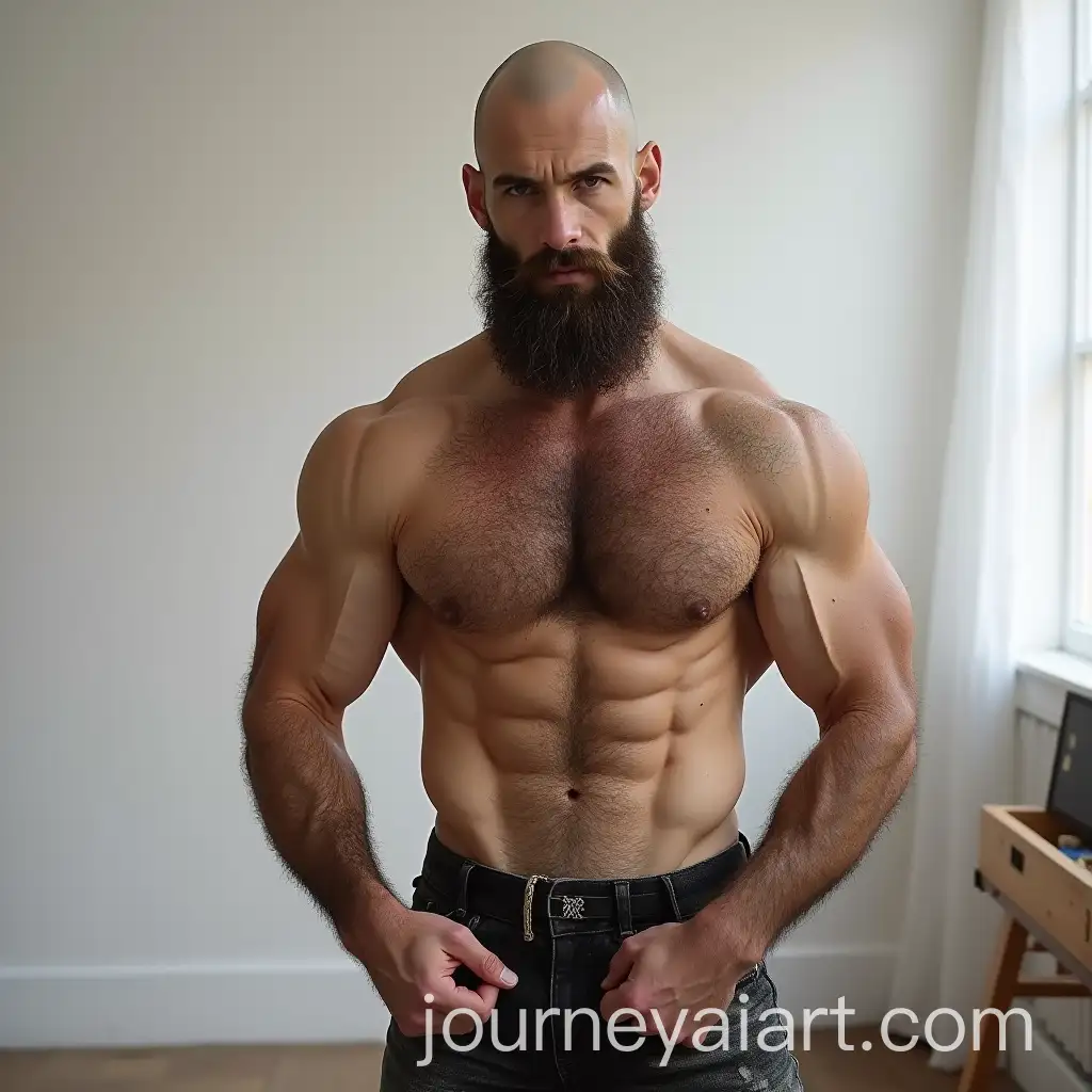 Muscular-Spanish-Bodybuilder-Model-in-Art-Class-with-Hairy-Body-and-Beard