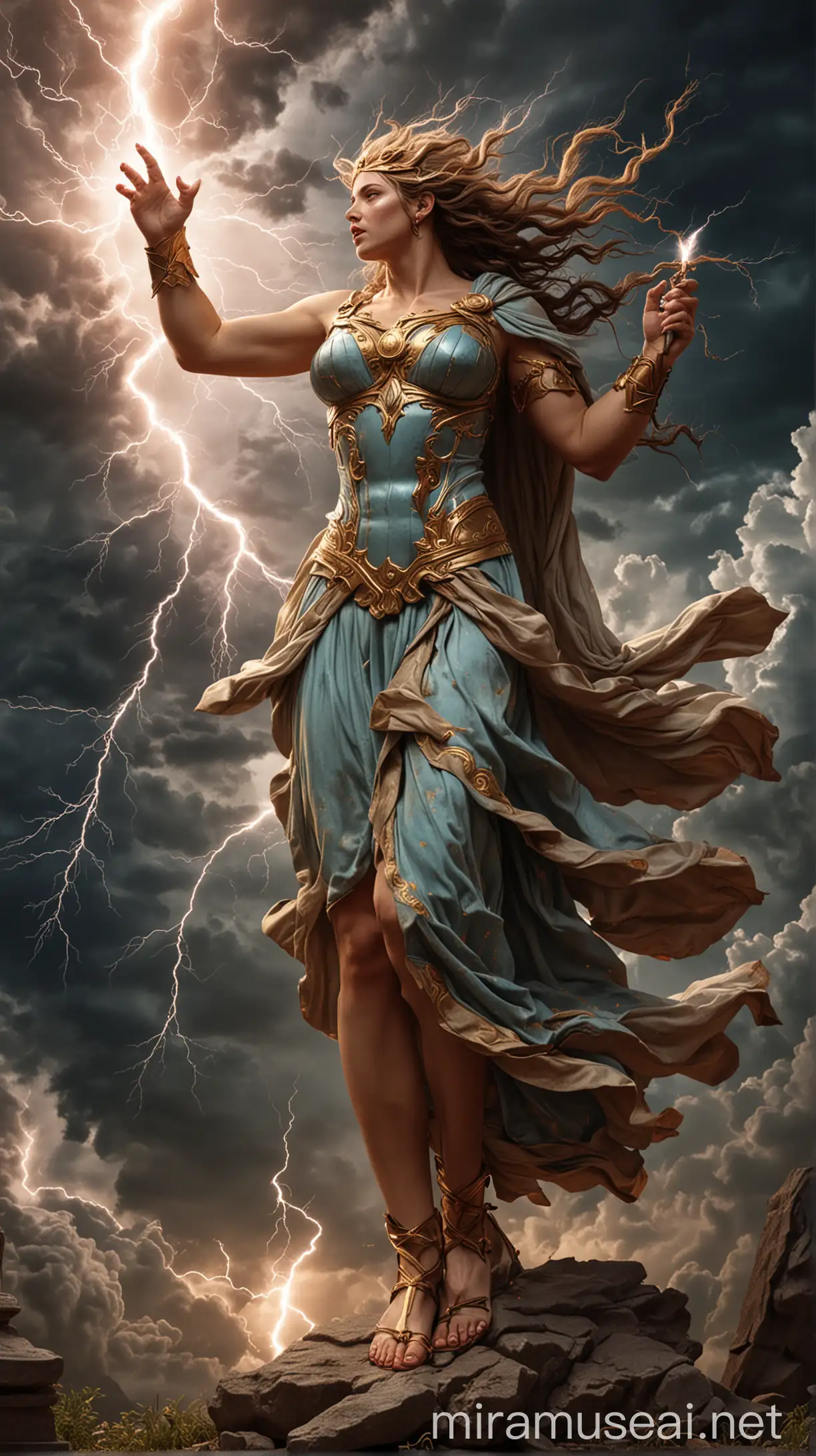 Zeus Casting Thunderbolt in Dramatic Sky Battle