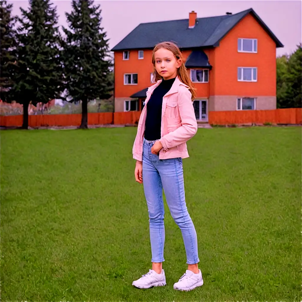 PNG-Image-of-a-Girl-in-a-Park-Near-a-Newly-Built-House-HighQuality-Image-for-Various-Uses