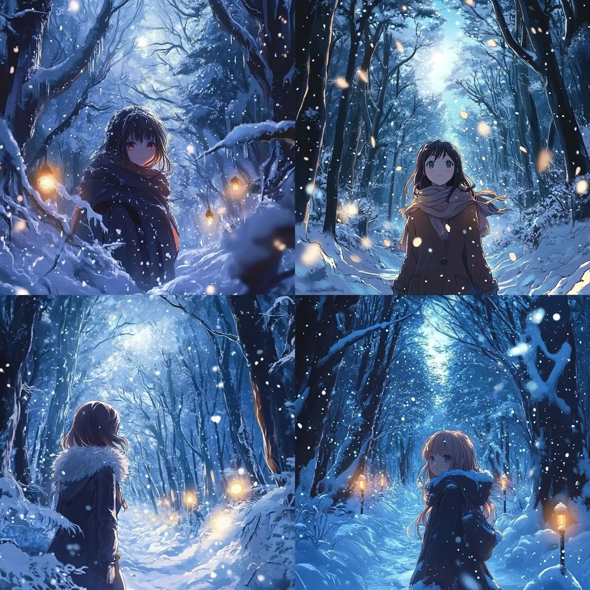 Female-Anime-Character-in-a-Magical-Snowy-Forest