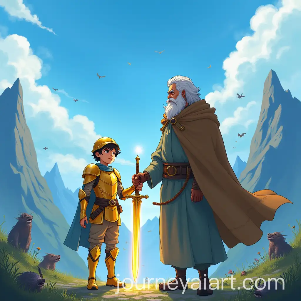 Young-Boy-in-Golden-Armor-and-an-Elder-in-a-Mystical-World