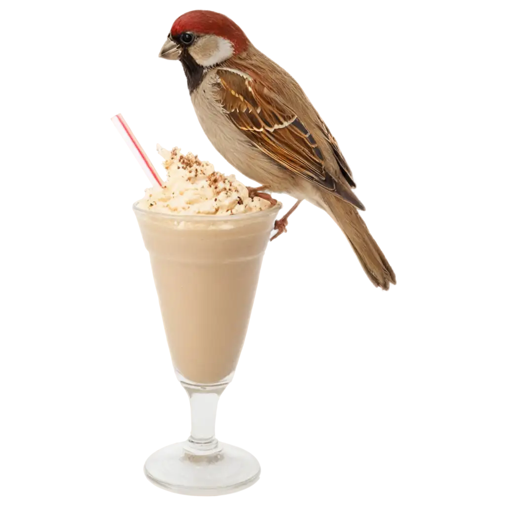 PNG-Image-of-a-Sparrow-Enjoying-a-Milkshake-at-Bobs-AI-Art-Prompt-Generation