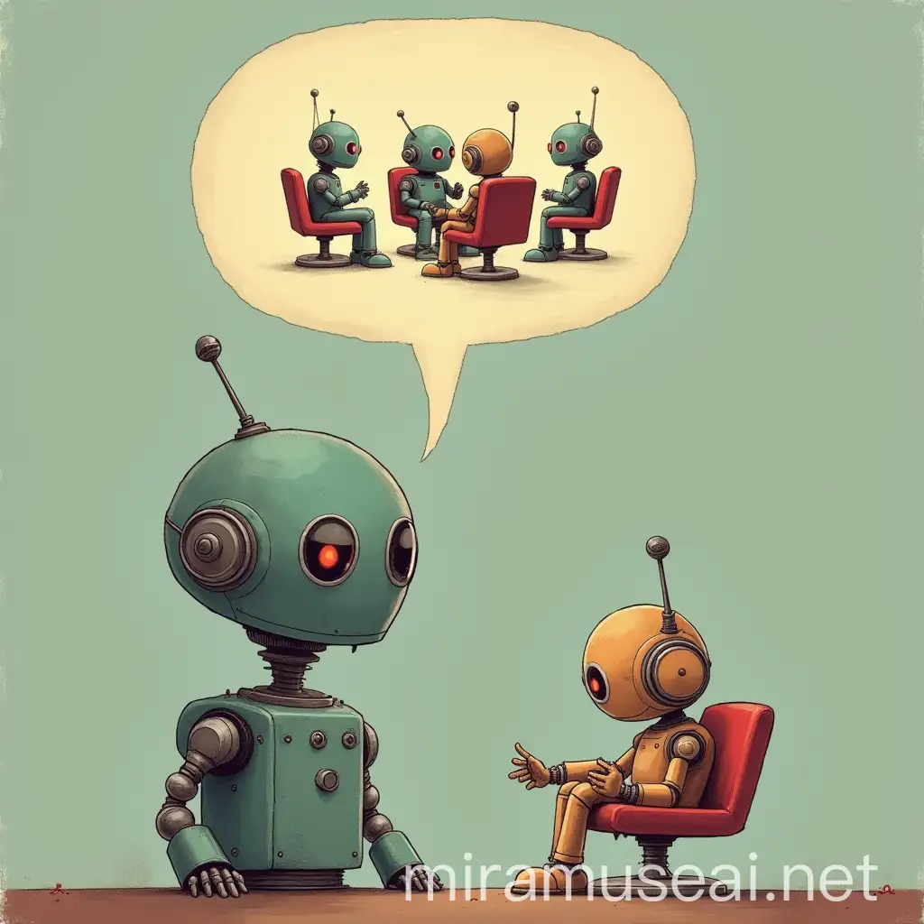 Retro Robot Conversation Circle with Speech Bubble