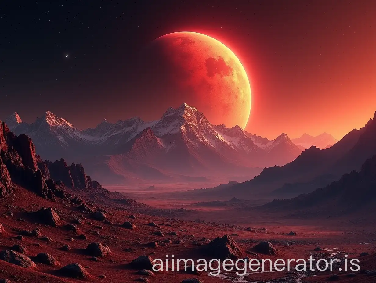 red planet with mountains view from space