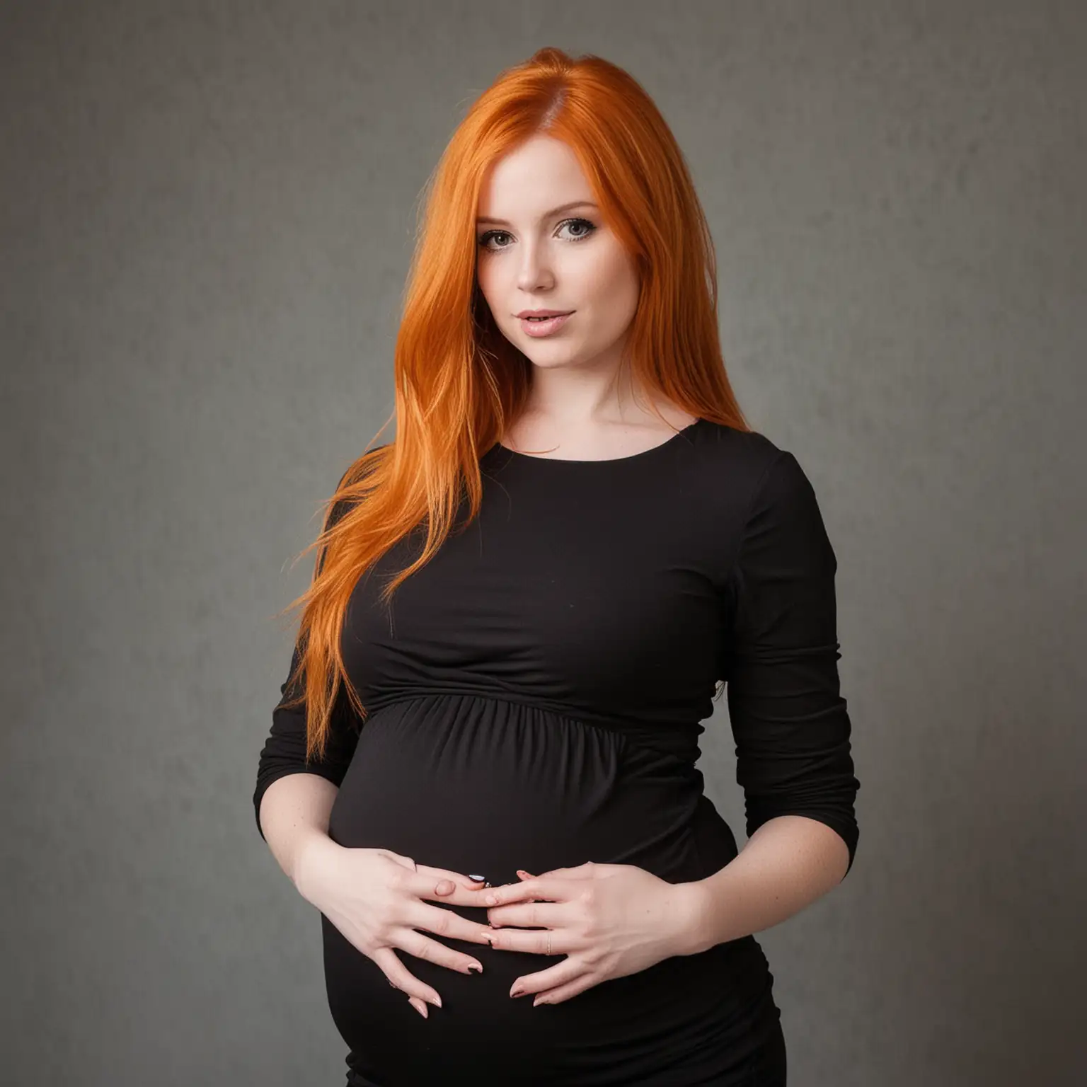 Pregnant-Woman-with-Orange-Hair-in-Black-Dress