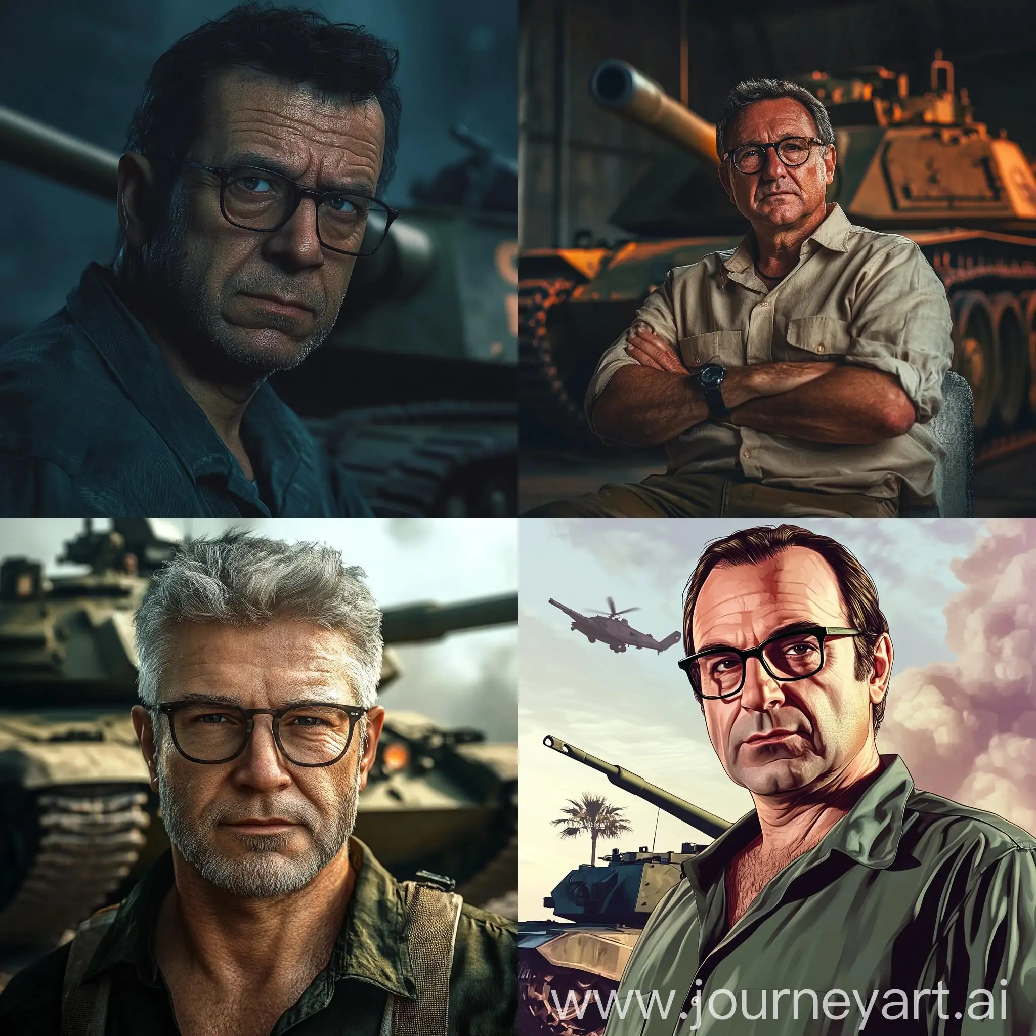 MiddleAged-Man-with-Reading-Glasses-in-GTA-Style-Against-Tank