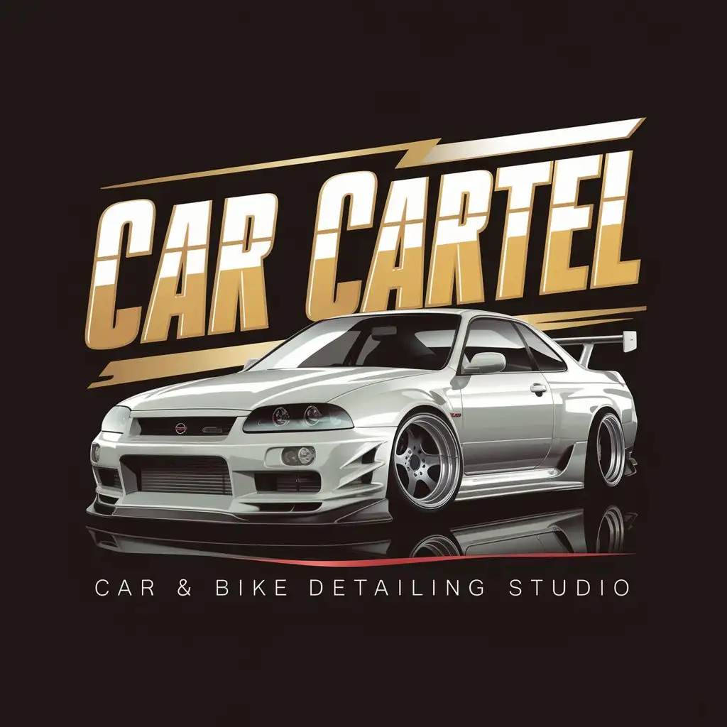 LOGO Design for Car Cartel Bold White Nissan Skyline R34 with Luxury Detailing and Aggressive Aesthetics