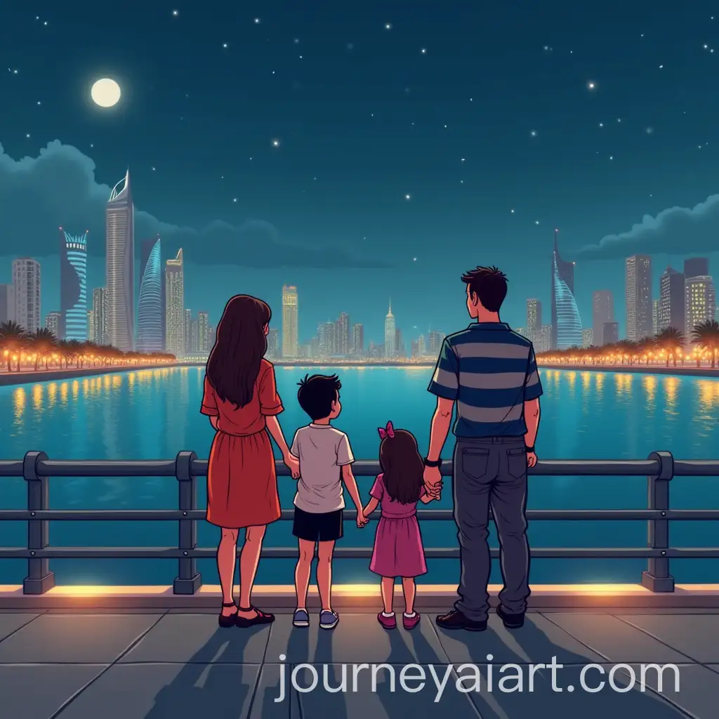 Family-Viewing-City-Lights-in-Abu-Dhabi-with-a-Prisoner-Near-the-Corniche