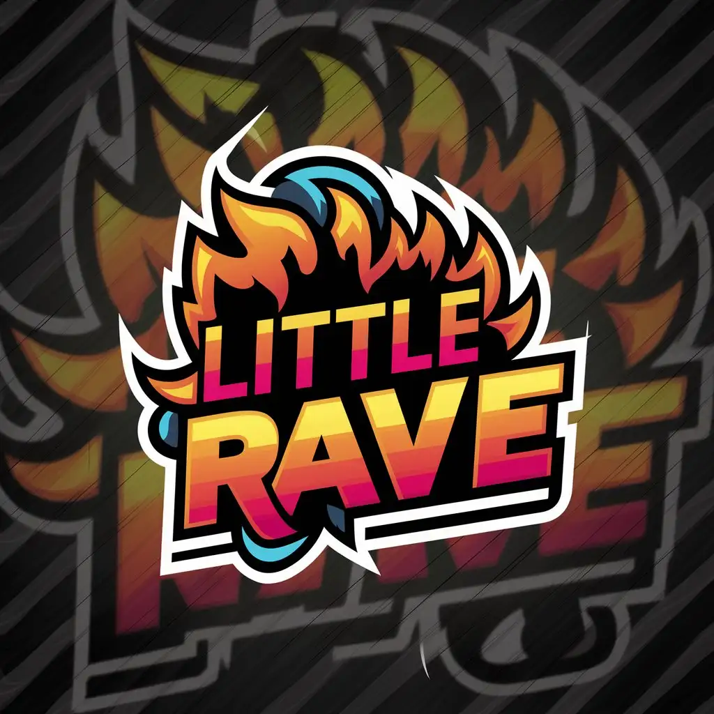 a logo design,with the text "Little rave", main symbol:Fire, gaming, rave,complex,clear background